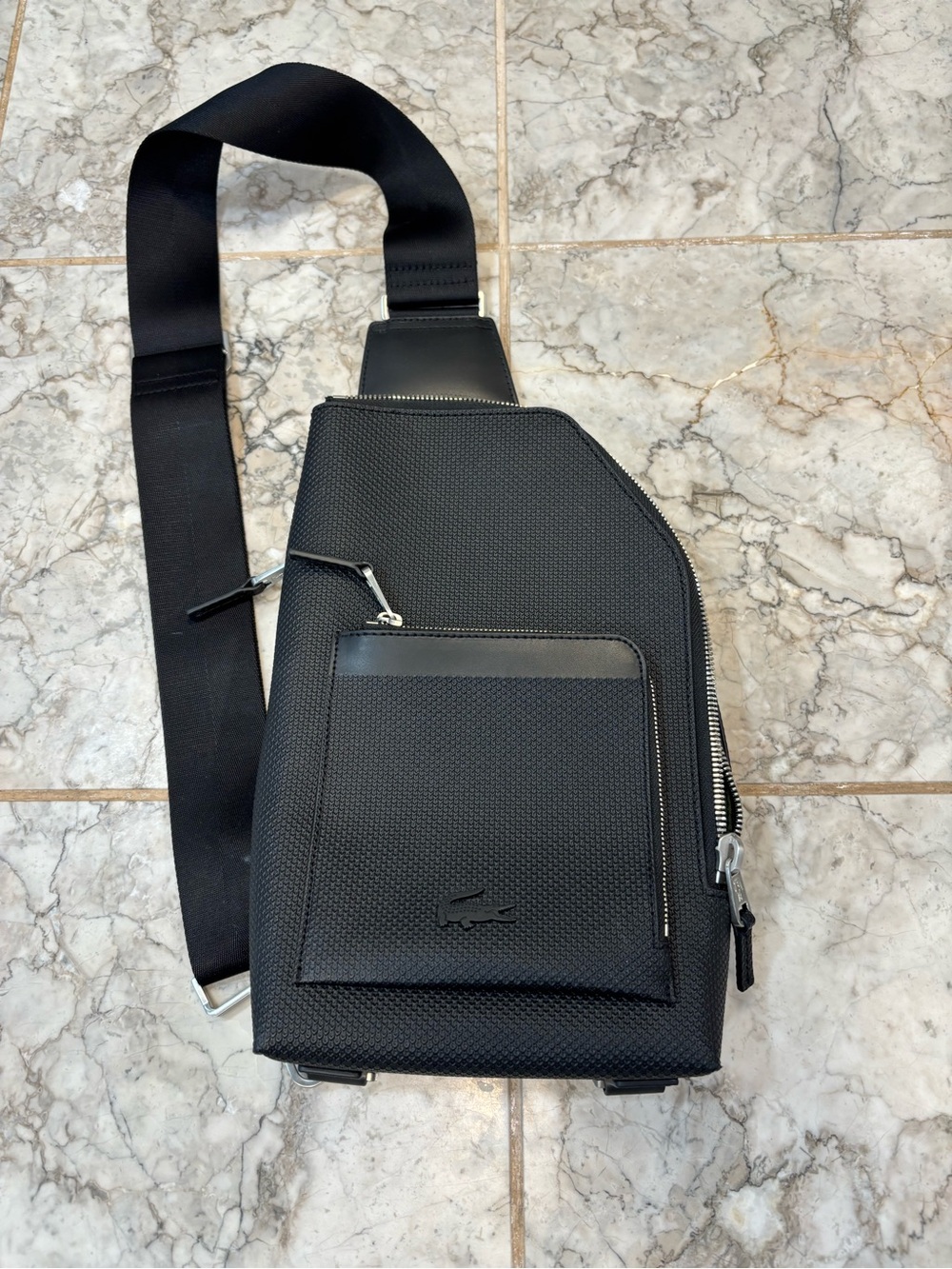 Lacoste Chantaco Piqué Leather ZipCrossbody